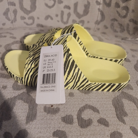 Freedom Moses Acid Zebra Print Slide Yellow Black Sustainable Sandals - Picture 9 of 10